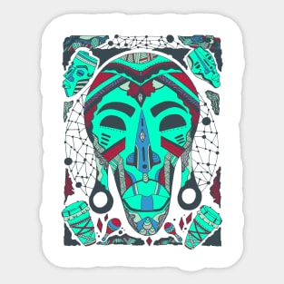 Teal Tribal African Mask Sticker